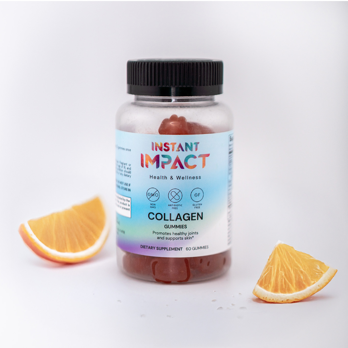 Studio product photography of Instant Impact collagen gummies