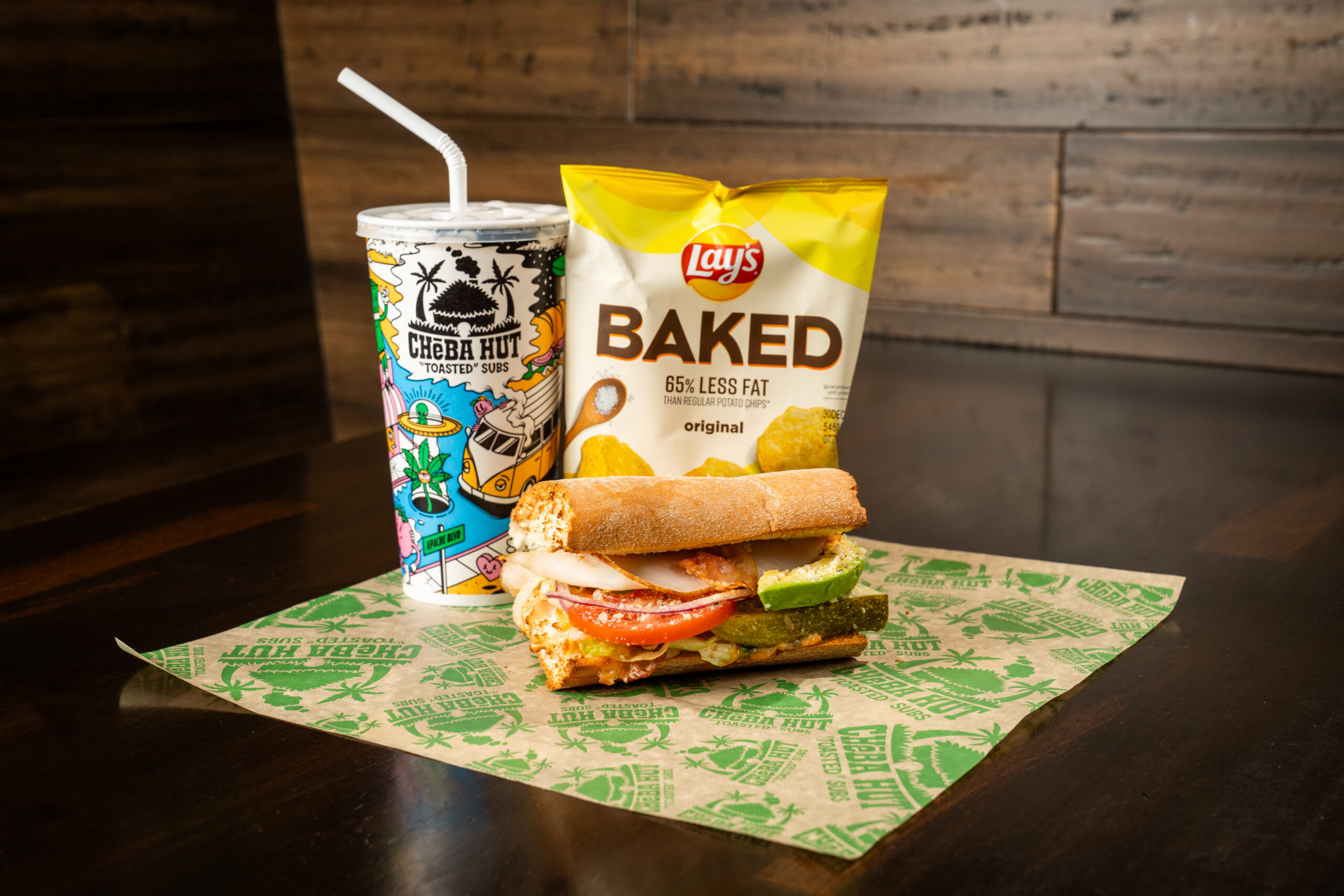 Restaurant product photography of a Cheba Hut sandwich meal