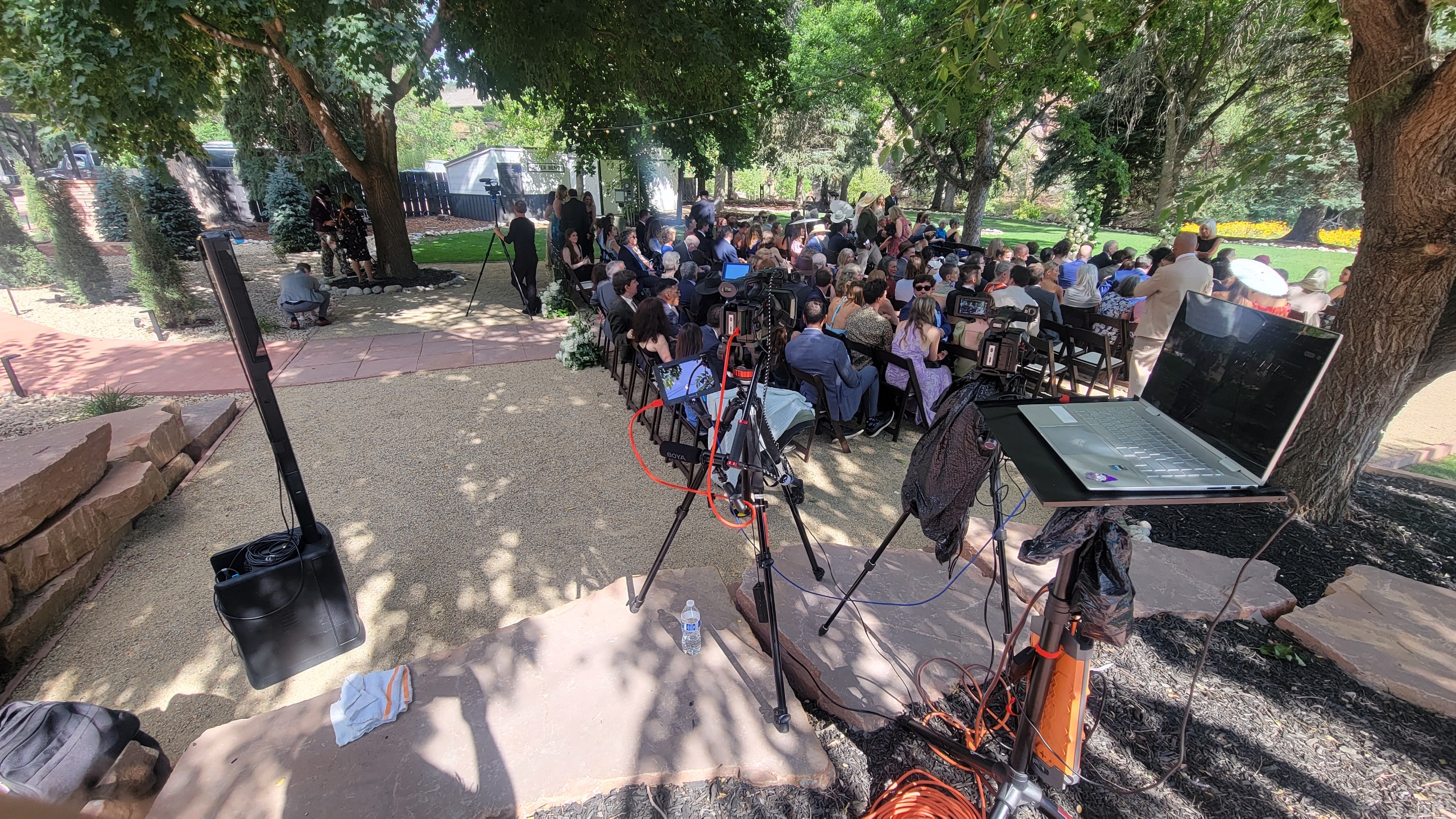Professional cameras streaming a Colorado wedding ceremony