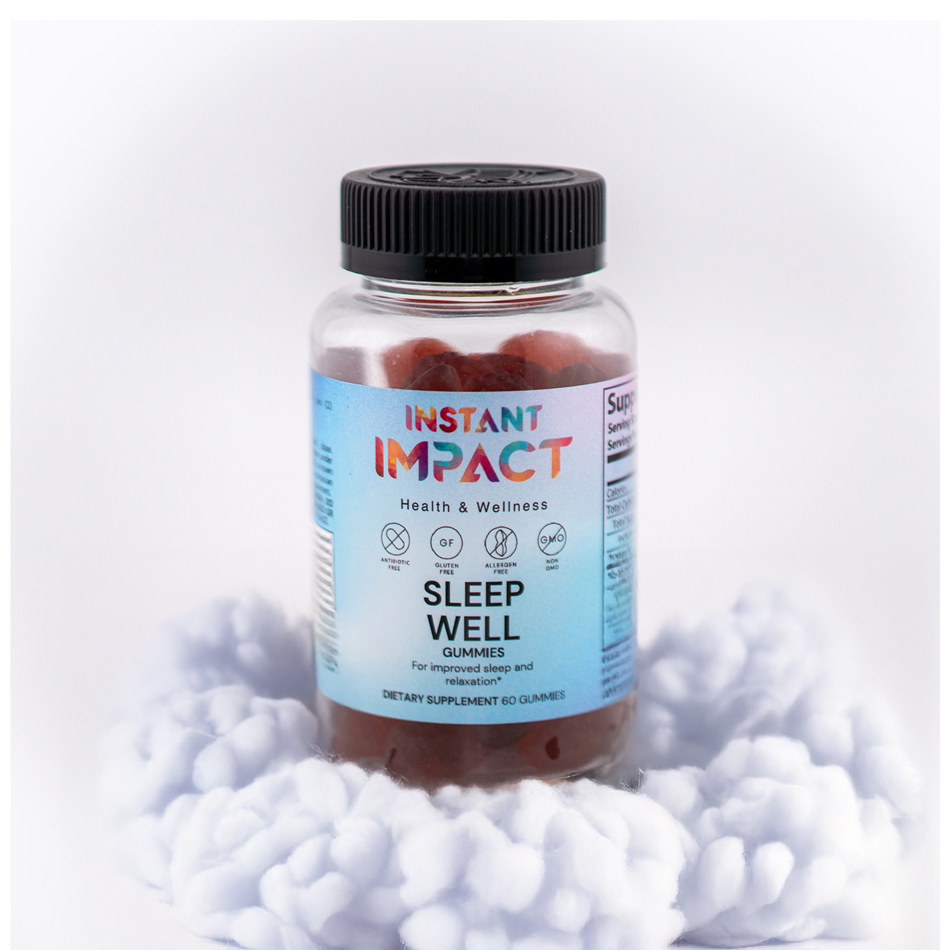 Creative product photography of Sleep Well gummies